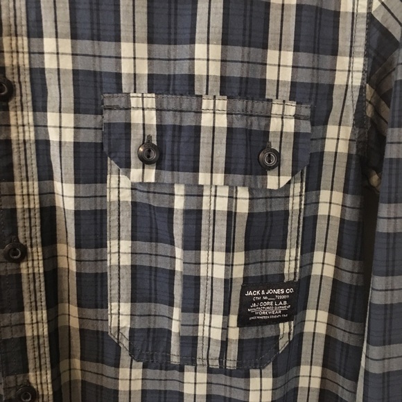 Core by Jack and Jones Munix Blue Plaid Button-Down Shirt Size Large - Picture 7 of 11